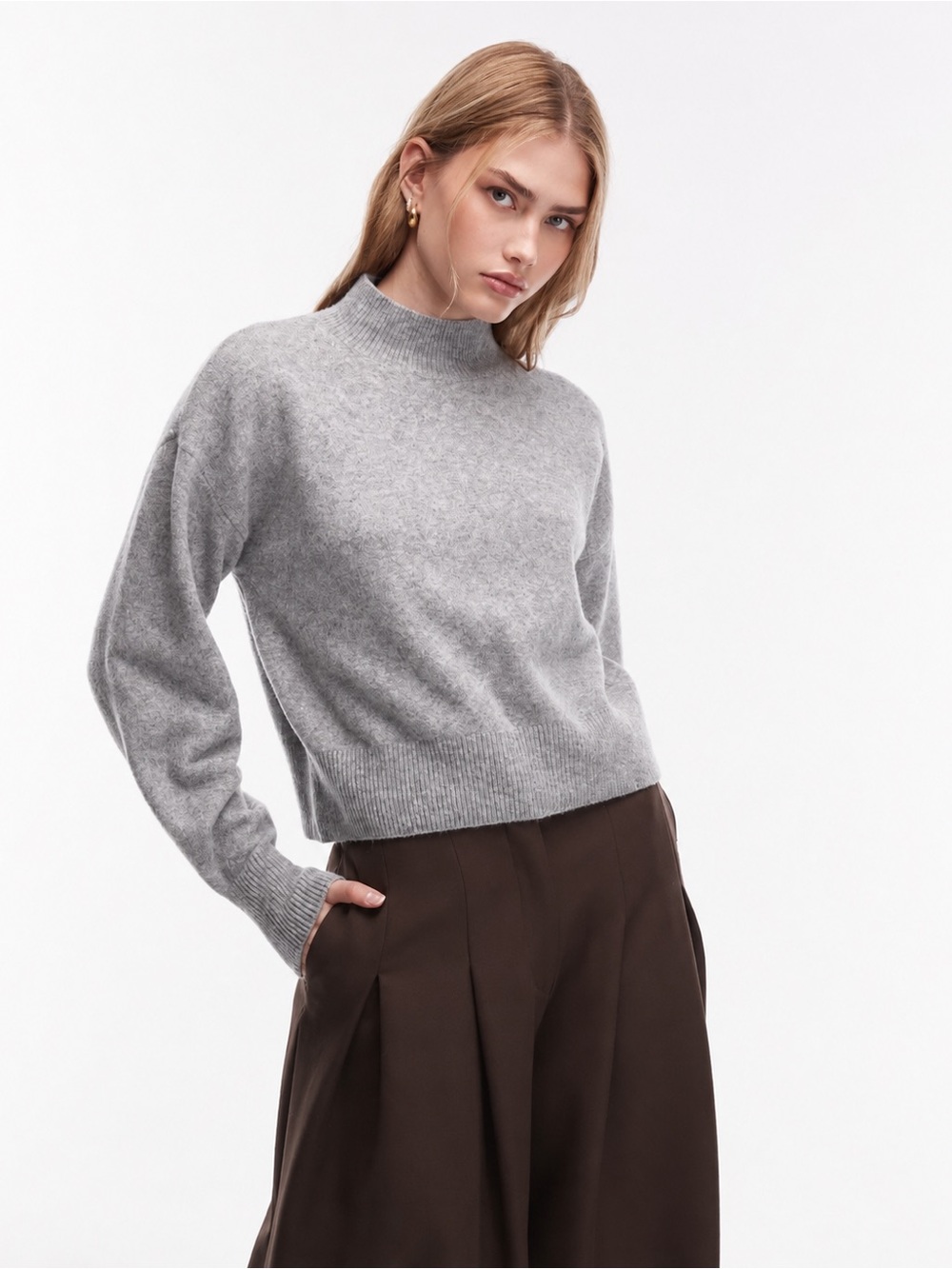 & Other Stories Gray Mock-Neck Wool Blend Sweater Heather Gray